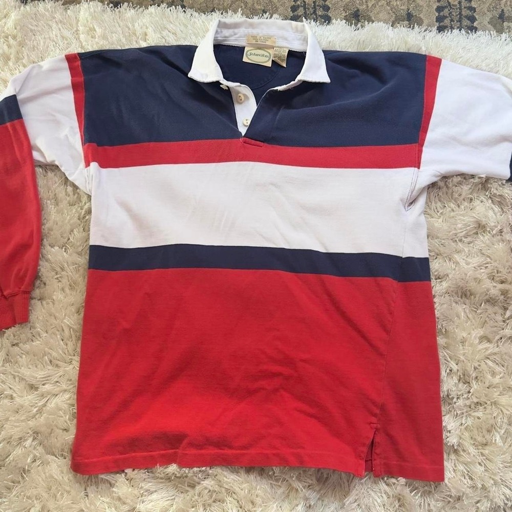 Vintage St Johns Bay Rugby Polo Shirt Retro Preppy USA Colorblock Men's L Tall - Picture 2 of 7